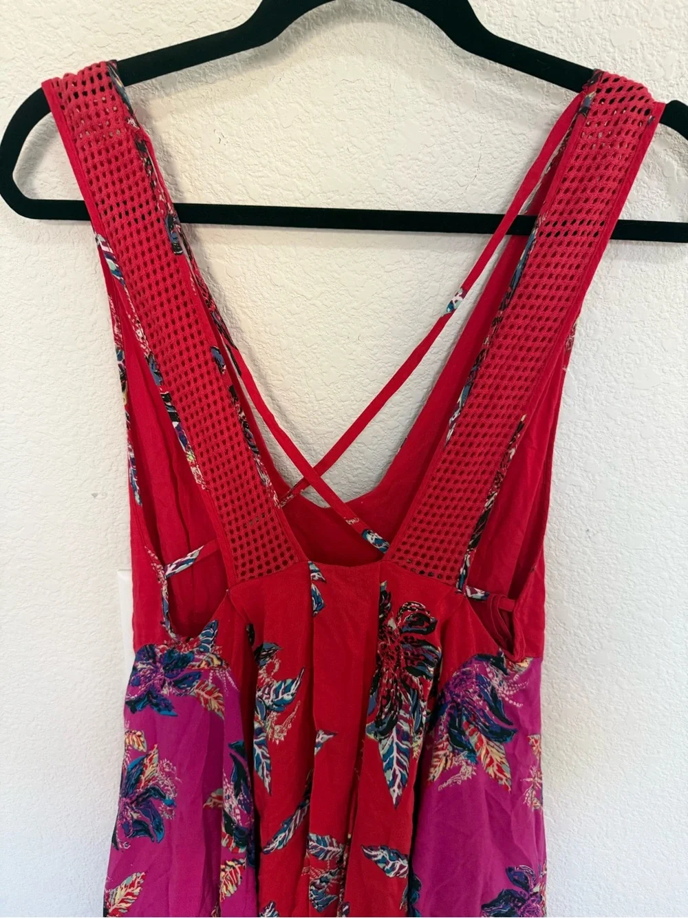 Free People Thought I Was Dreaming Open Back Red Pink Mini Swing Dress Sz XS